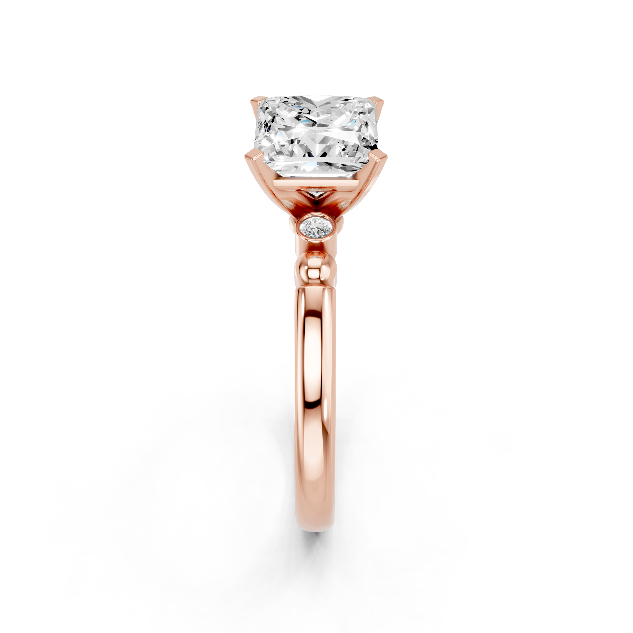 Rose gold Princess Solitaire Beaded Band with Four-Prong Setting_8