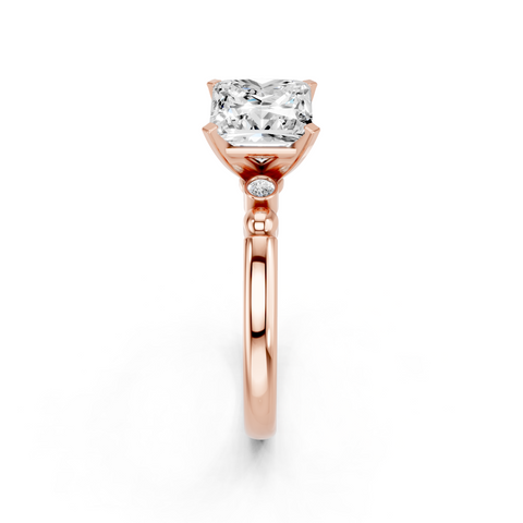 Rose gold Princess Solitaire Beaded Band with Four-Prong Setting_8