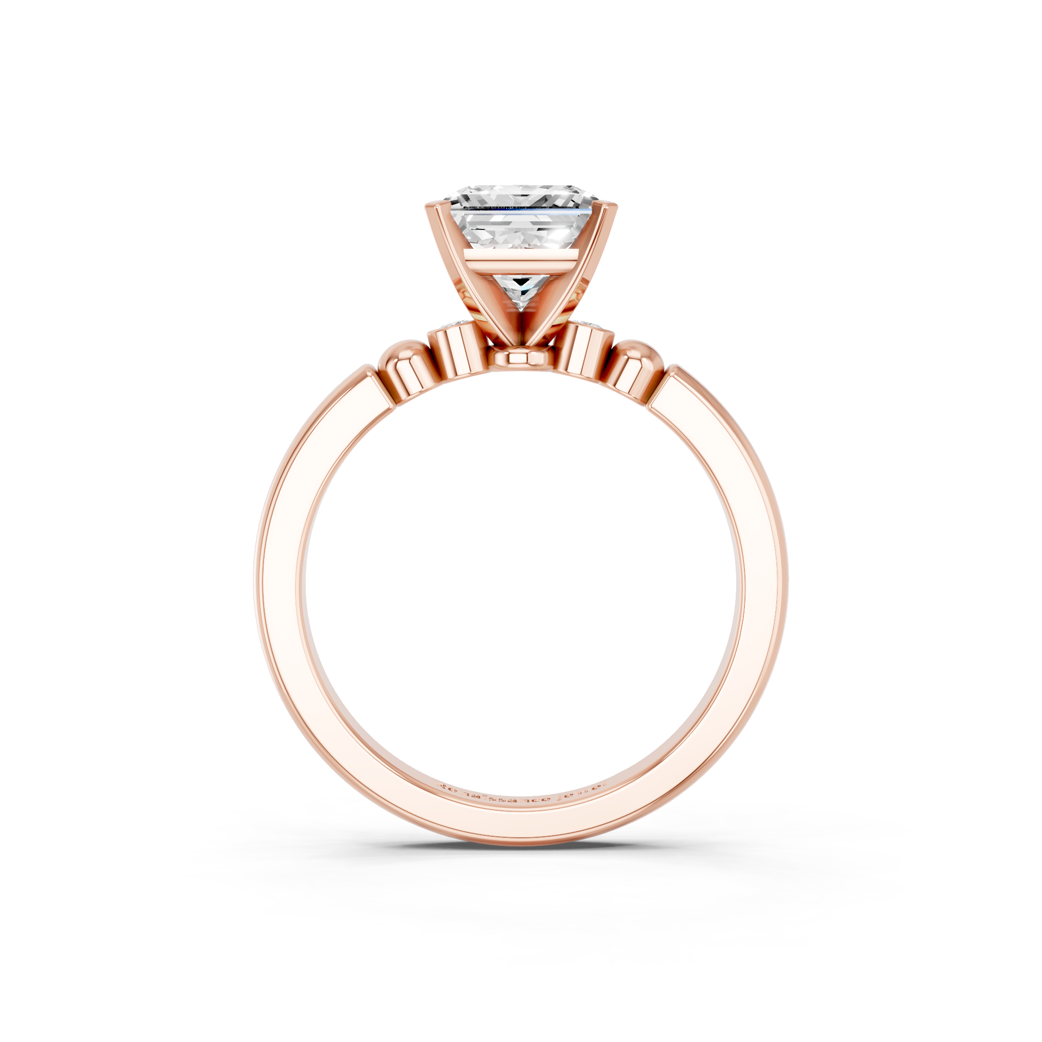 Rose gold Princess Solitaire Beaded Band with Four-Prong Setting_9