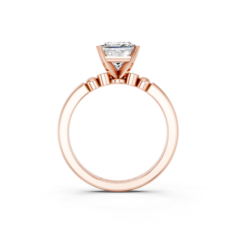 Rose gold Princess Solitaire Beaded Band with Four-Prong Setting_9