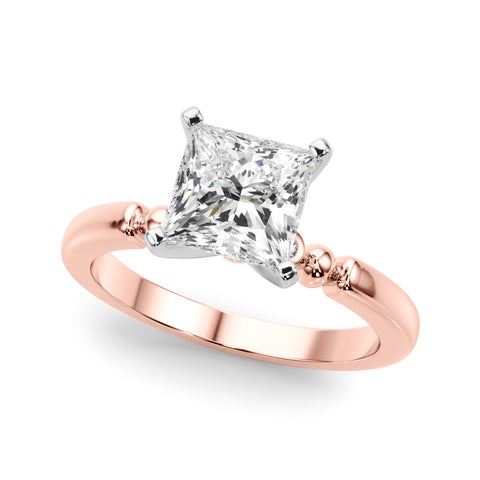 Rose gold Princess Solitaire Beaded Band with Four-Prong Setting