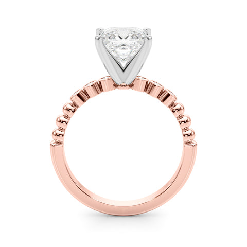 Rose gold Princess Solitaire Bezel Accent Diamond Engagement Ring with Beaded Band and Four-Prong Setting 2