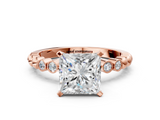 Rose gold Princess Solitaire Bezel Accent Diamond Engagement Ring with Beaded Band and Four-Prong Setting_37