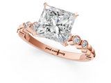 Rose gold Princess Solitaire Bezel Accent Diamond Engagement Ring with Beaded Band and Four-Prong Setting_38