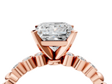 Rose gold Princess Solitaire Bezel Accent Diamond Engagement Ring with Beaded Band and Four-Prong Setting_41