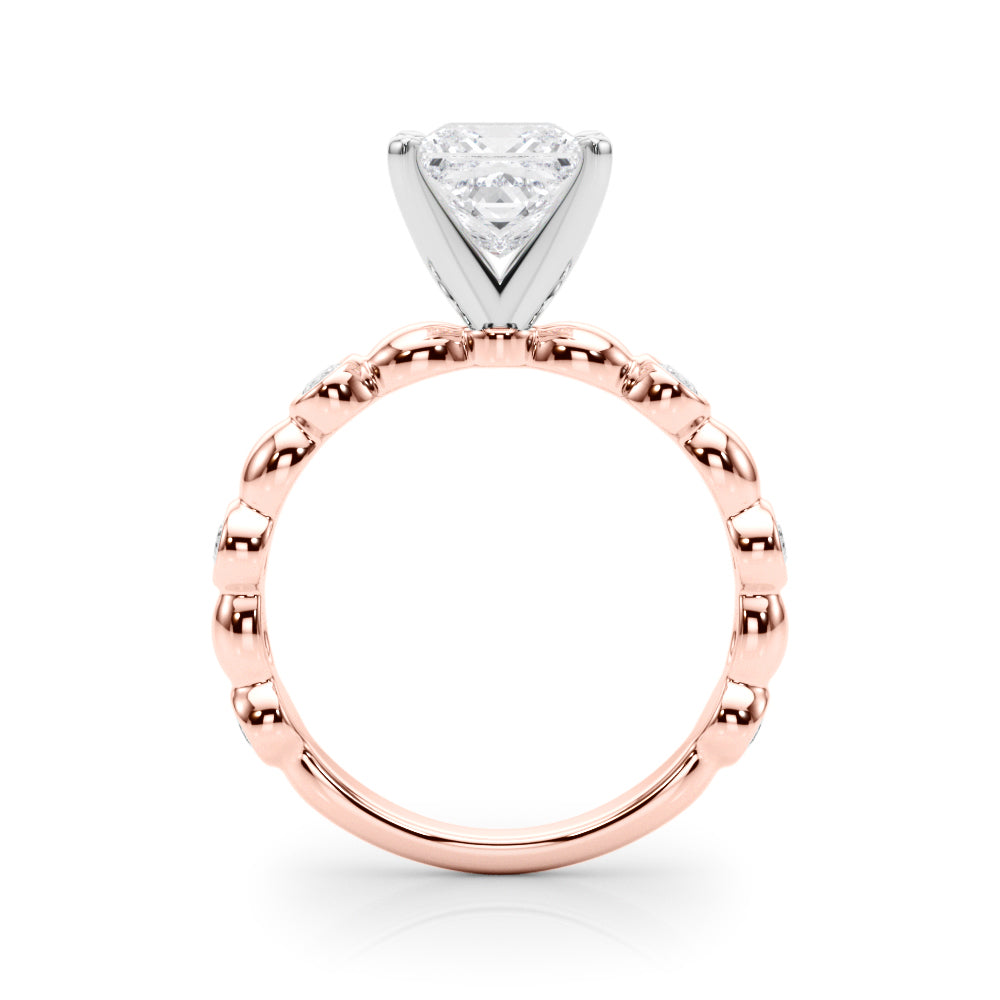 Rose gold Princess Solitaire Bezel-Set Diamond Ring with Beaded Band and Four-Prong Setting 2