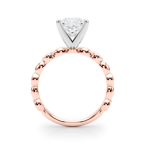 Rose gold Princess Solitaire Bezel-Set Diamond Ring with Beaded Band and Four-Prong Setting 2