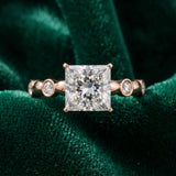 Rose gold Princess Solitaire Bezel-Set Diamond Ring with Beaded Band and Four-Prong Setting_16