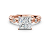 Rose gold Princess Solitaire Bezel-Set Diamond Ring with Beaded Band and Four-Prong Setting_55