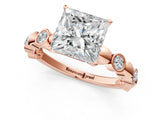 Rose gold Princess Solitaire Bezel-Set Diamond Ring with Beaded Band and Four-Prong Setting_56