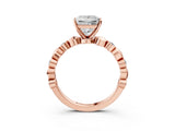 Rose gold Princess Solitaire Bezel-Set Diamond Ring with Beaded Band and Four-Prong Setting_58