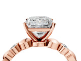 Rose gold Princess Solitaire Bezel-Set Diamond Ring with Beaded Band and Four-Prong Setting_59