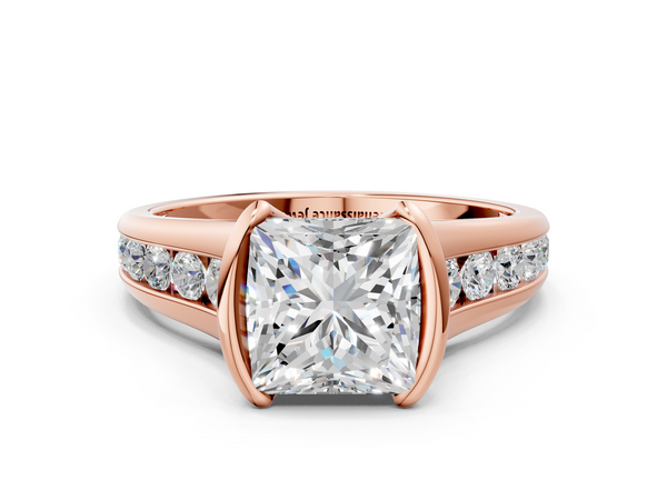 Rose gold Princess Solitaire Bezel-Set Diamond Ring with Channel-Set Band