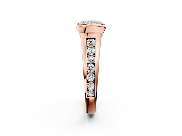 Rose gold Princess Solitaire Bezel-Set Diamond Ring with Channel-Set Band