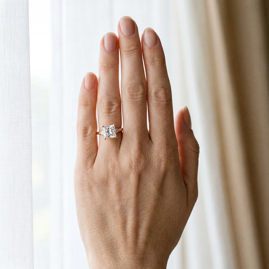 Rose gold Princess Solitaire Bezel Set Diamond Ring with Wide Band