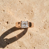 Rose gold Princess Solitaire Bezel Set Diamond Ring with Wide Band_18