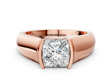 Rose gold Princess Solitaire Bezel Set Diamond Ring with Wide Band_3