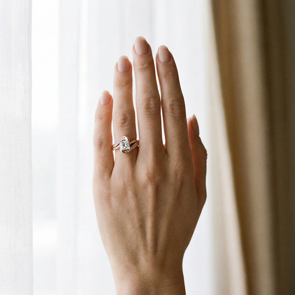 Rose gold Princess Solitaire Bypass Diamond Engagement Ring with Channel-Set Band and Four-Prong Setting