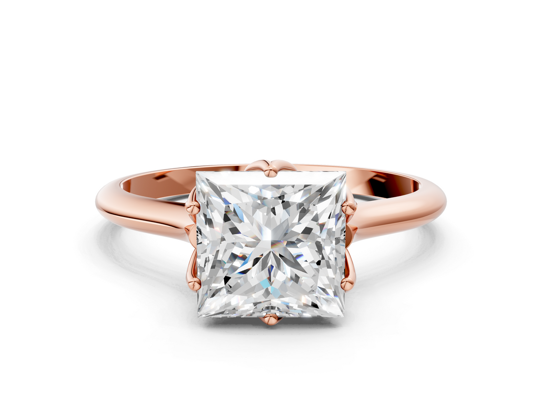Rose gold Princess Solitaire Cathedral Diamond Ring with Six-Prong Setting_25