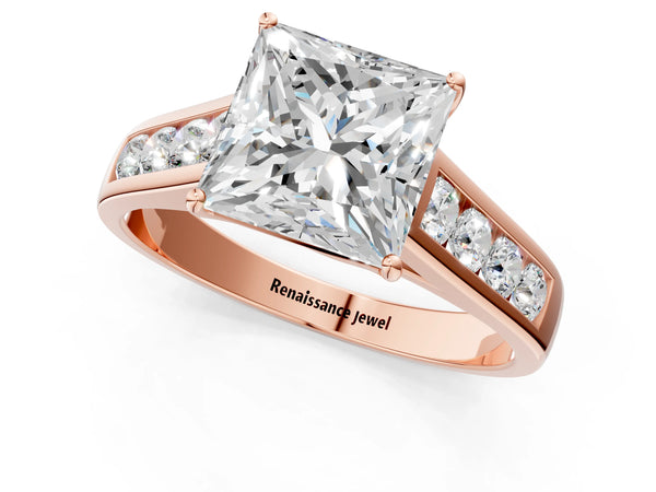 Rose gold Princess Solitaire Channel-Set Diamond Engagement Ring with Four-Prong Setting