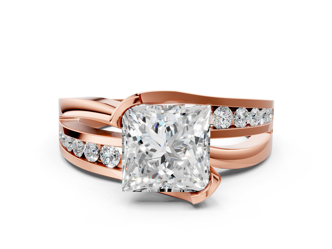 Rose gold Princess Solitaire Channel-Set Split Shank Ring with Tension Prong Setting_15