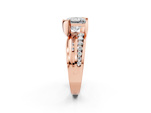 Rose gold Princess Solitaire Channel-Set Split Shank Ring with Tension Prong Setting