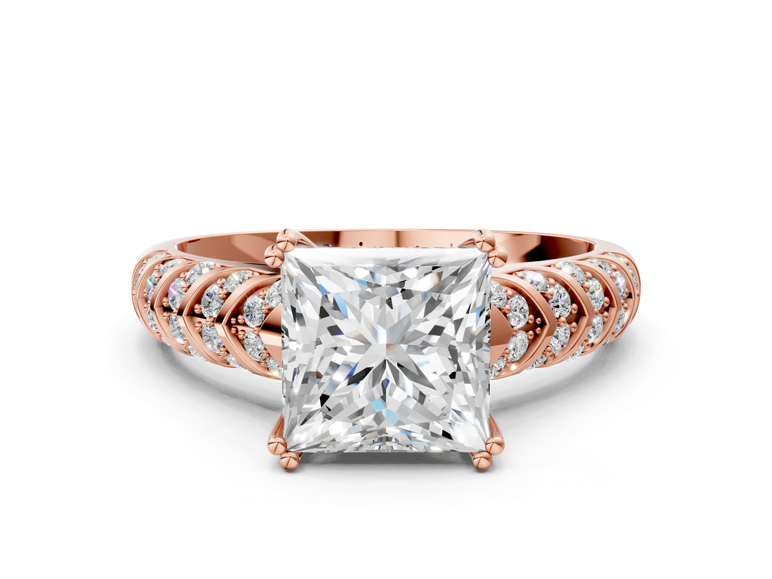 Rose gold Princess Solitaire Chevron Pave Diamond Engagement Ring with Six-Prong Setting_3