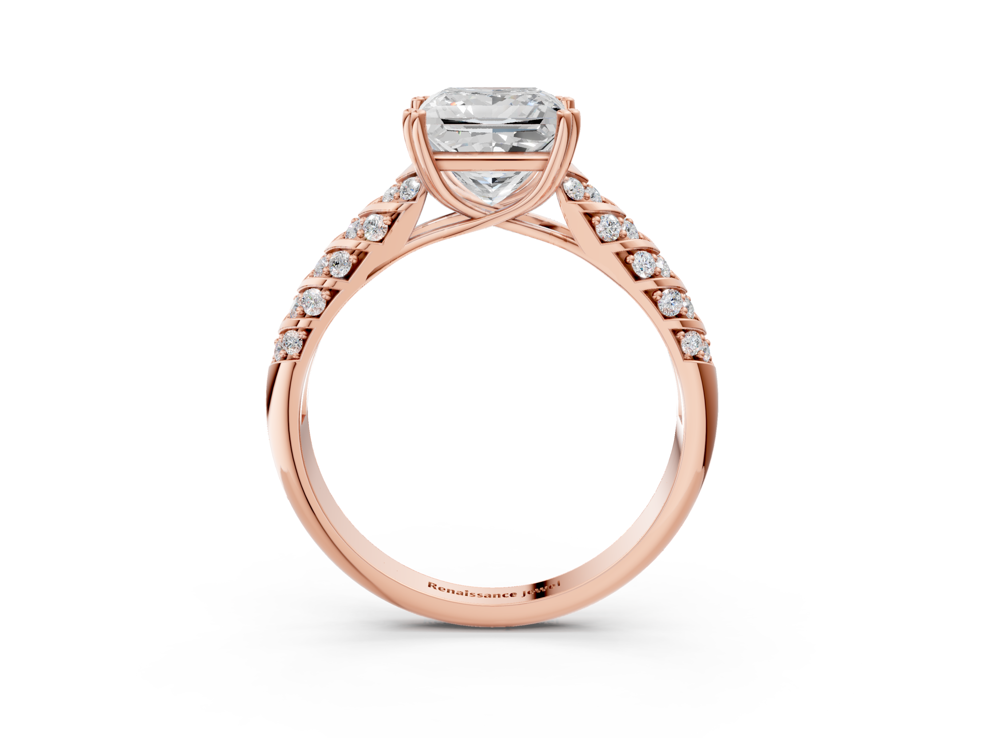 Rose gold Princess Solitaire Chevron Pave Diamond Engagement Ring with Six-Prong Setting_6
