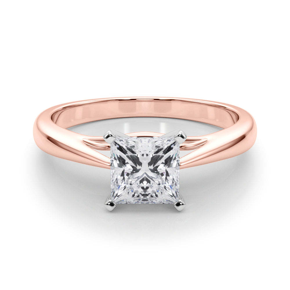 Rose gold Princess Solitaire Diamond Engagement Ring with Cathedral Setting and Four-Prong Mount on a Classic Band 1