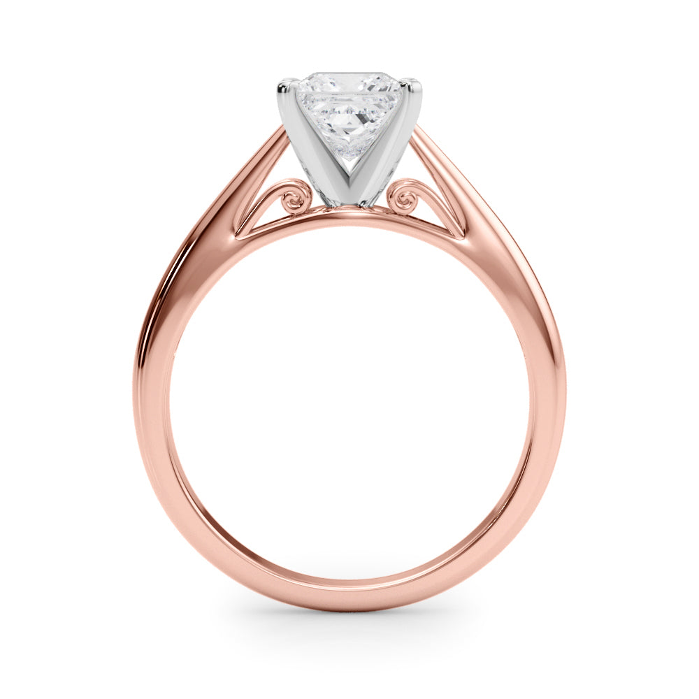 Rose gold Princess Solitaire Diamond Engagement Ring with Cathedral Setting and Four-Prong Mount on a Classic Band 2
