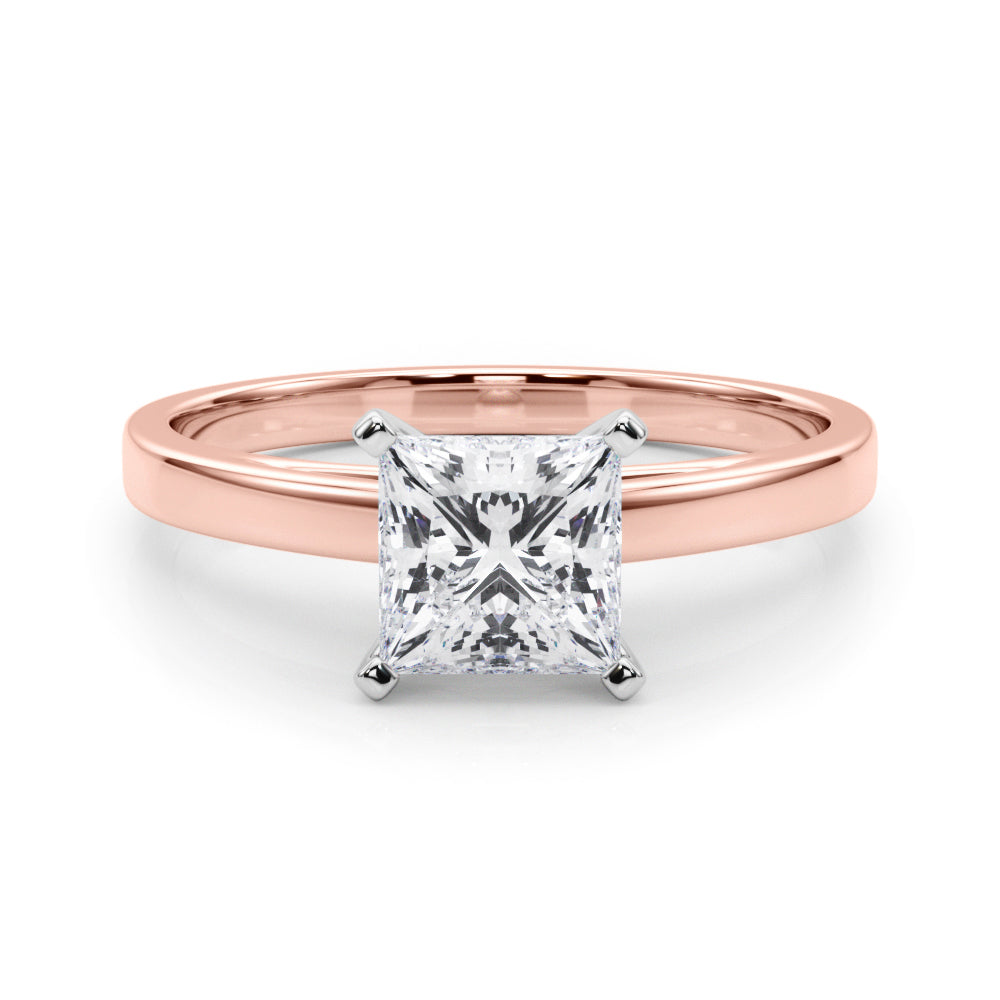 Rose gold Princess Solitaire Diamond Engagement Ring with Four-Prong Setting on a Classic Band 1
