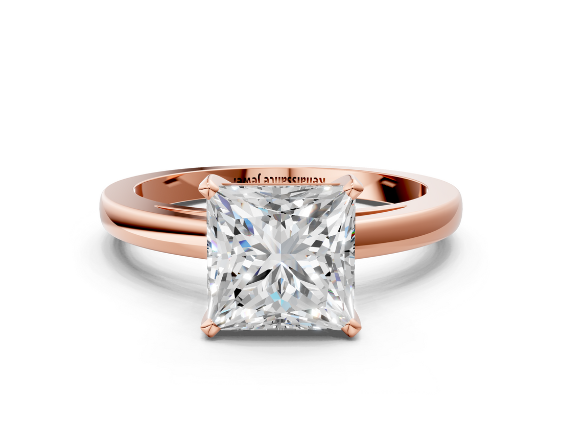 Rose gold Princess Solitaire Diamond Engagement Ring with Four-Prong Setting on a Classic Band_9