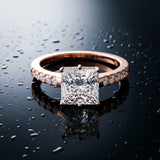 Rose gold Princess Solitaire Diamond Engagement Ring with Pavé Band and Six-Prong Setting_15