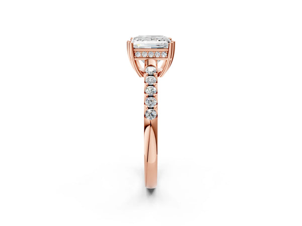 Rose gold Princess Solitaire Diamond Engagement Ring with Pavé Band and Six-Prong Setting