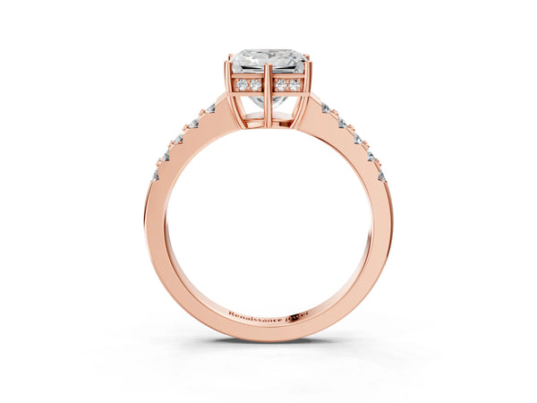 Rose gold Princess Solitaire Diamond Engagement Ring with Pavé Band and Six-Prong Setting