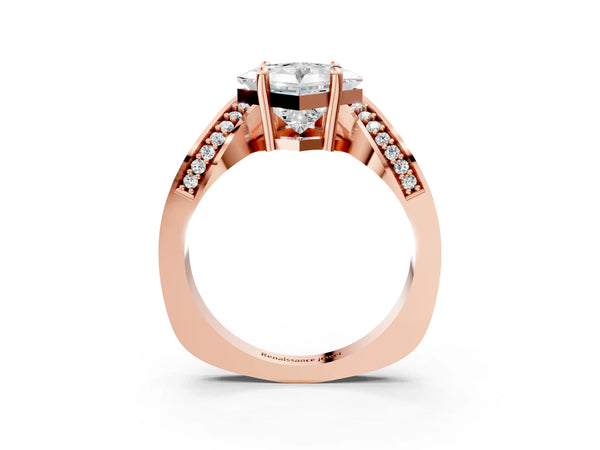 Rose gold Princess Solitaire Diamond Engagement Ring with Pave Band and Four-Prong Setting