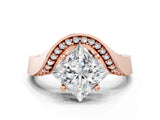 Rose gold Princess Solitaire Diamond Engagement Ring with Pave Band and Four-Prong Setting