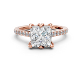 Rose gold Princess Solitaire Diamond Engagement Ring with Pave Band and Six-Prong Setting_41