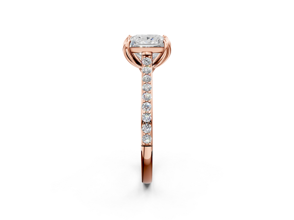 Rose gold Princess Solitaire Diamond Engagement Ring with Pave Band and Six-Prong Setting