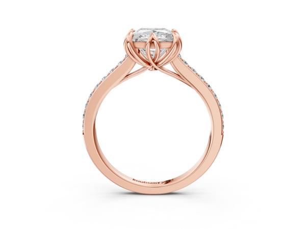 Rose gold Princess Solitaire Diamond Engagement Ring with Pave Band and Six-Prong Setting