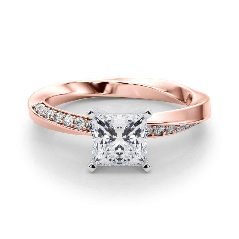 Rose gold Princess Solitaire Diamond Engagement Ring with Side Stone Accents and Four-Prong Setting 1