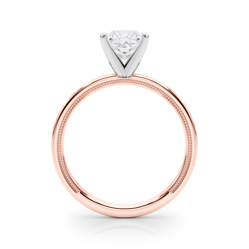 Rose gold Princess Solitaire Diamond Engagement Ring with XO Engraved Band and Four-Prong Setting 2
