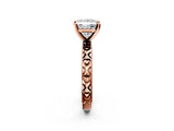 Rose gold Princess Solitaire Diamond Engagement Ring with XO Engraved Band and Four-Prong Setting 2