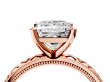 Rose gold Princess Solitaire Diamond Engagement Ring with XO Engraved Band and Four-Prong Setting 4