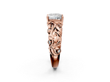 Rose gold Princess Solitaire Diamond Leaf Vine Band with Prong Setting_55