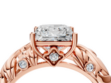 Rose gold Princess Solitaire Diamond Leaf Vine Band with Prong Setting_57