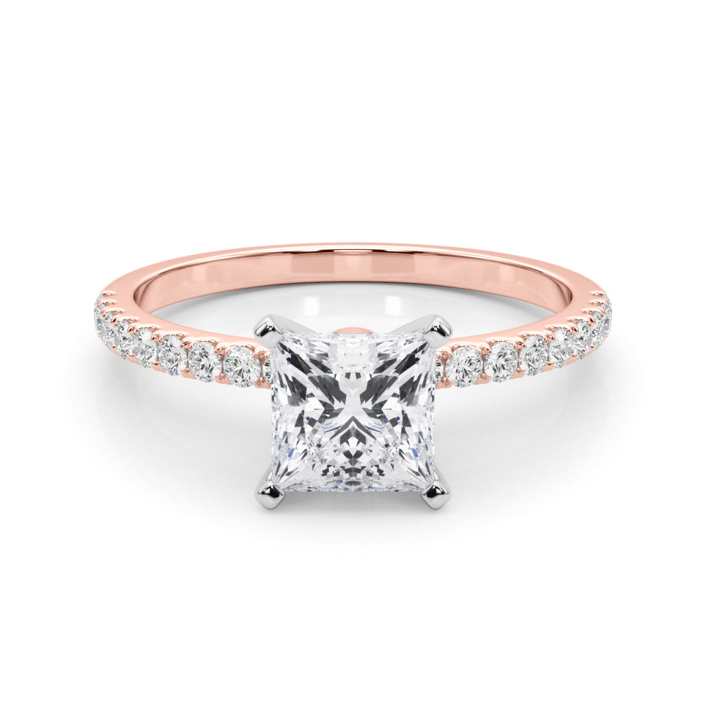 Rose gold Princess Solitaire Diamond Pavé Band with Four-Prong Setting 1