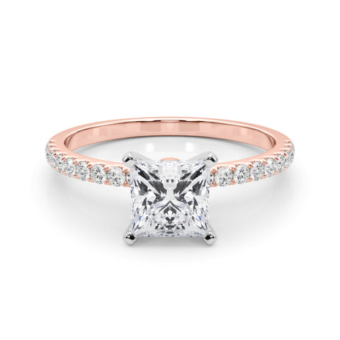 Rose gold Princess Solitaire Diamond Pavé Band with Four-Prong Setting 1