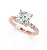 18K Rose Gold 2.51 Carat D VVS2 Princess Solitaire Diamond Pavé Band with Four-Prong Setting