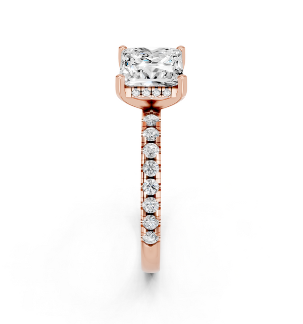 18K Rose Gold 2.51 Carat D VVS2 Princess Solitaire Diamond Pavé Band with Four-Prong Setting